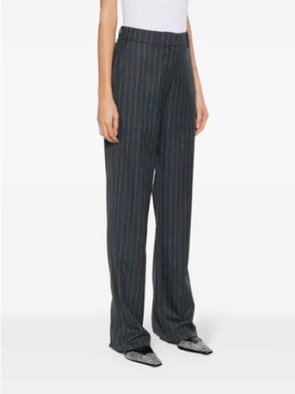 Anine Bing Drew Pant in Grey Pinstripe